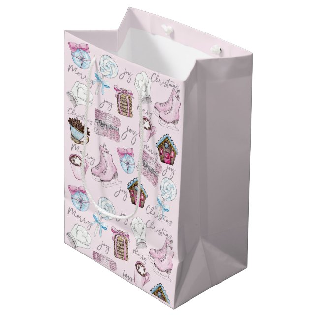 Bolsa De Regalo Mediana Navidades rosados acuarela (Angulo Anverso)