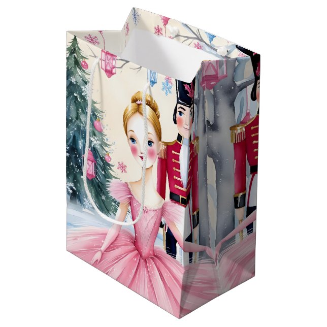 Bolsa De Regalo Mediana Navidades rosados Ballet de cazadores de nueces y  (Angulo Anverso)
