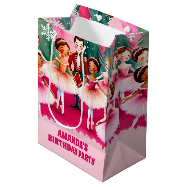 Bolsa De Regalo Mediana Navidades rosados Nutcracker Ballerina Kids Cumple (Angulo Anverso)