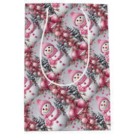 Bolsa De Regalo Mediana Navidades rosados personalizados Snowman