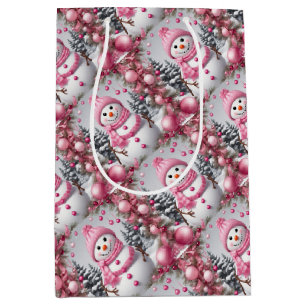 Bolsa De Regalo Mediana Navidades rosados personalizados Snowman