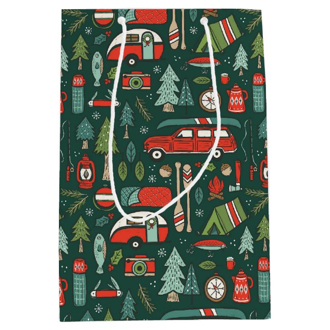 Bolsa De Regalo Mediana Navidades rusos acampando rojo y verde (Anverso)