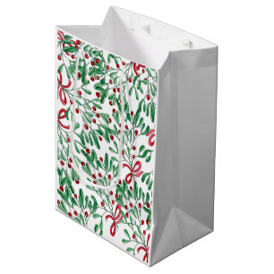Bolsa De Regalo Mediana Navidades Rustic Mistletoe Watercolor de la mano p