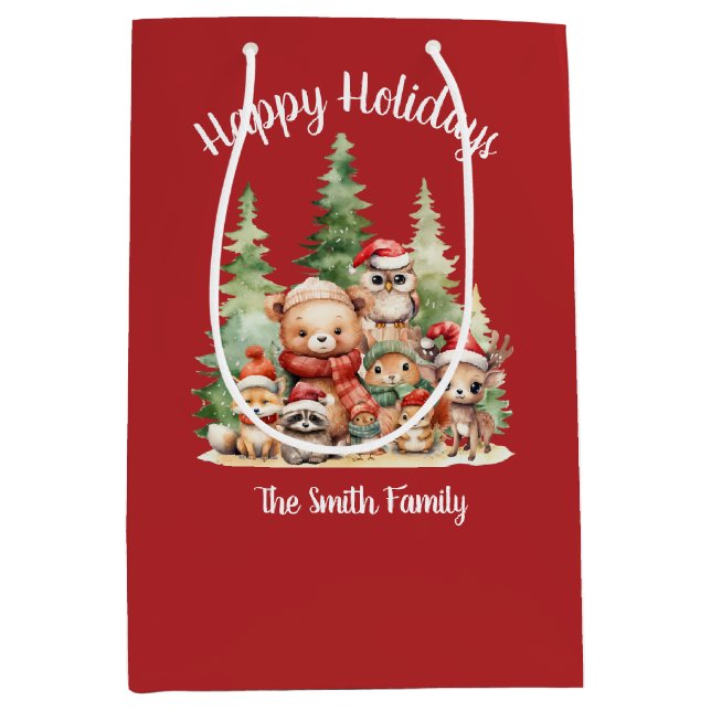 Bolsa De Regalo Mediana Navidades RÚSTICOS ANIMALES DE WOODLAND (Anverso)