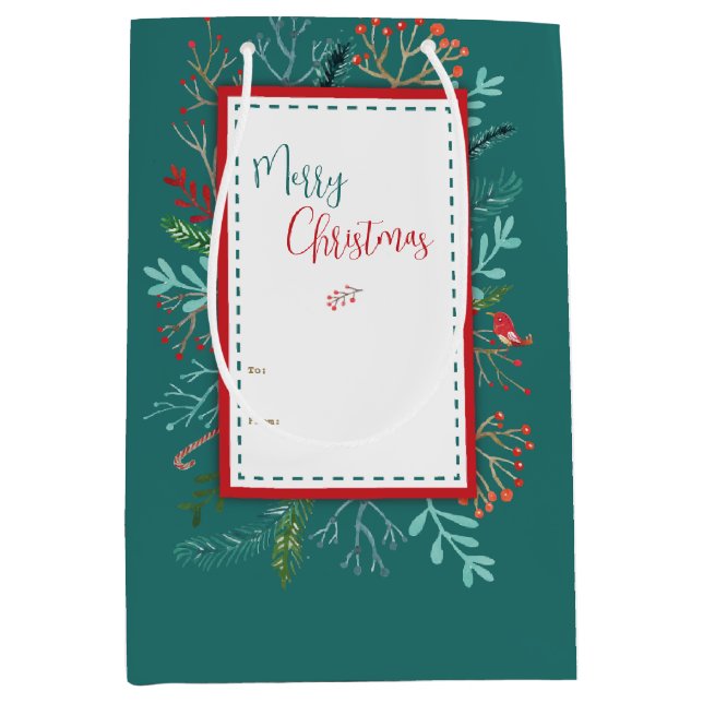 Bolsa De Regalo Mediana Navidades Rústicos Naturales (Anverso)