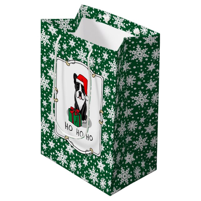Bolsa De Regalo Mediana Navidades Santa Boston Terrier (negro) (Angulo Anverso)