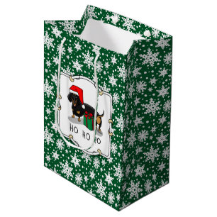 Bolsa De Regalo Mediana Navidades Santa Dachshund (S black & tan) Gracioso