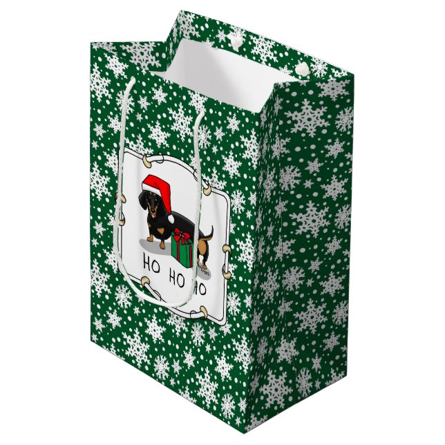Bolsa De Regalo Mediana Navidades Santa Dachshund (S black & tan) Gracioso (Angulo Anverso)