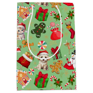 Bolsa De Regalo Mediana Navidades Santa Gingerbread Candy Pattern Green