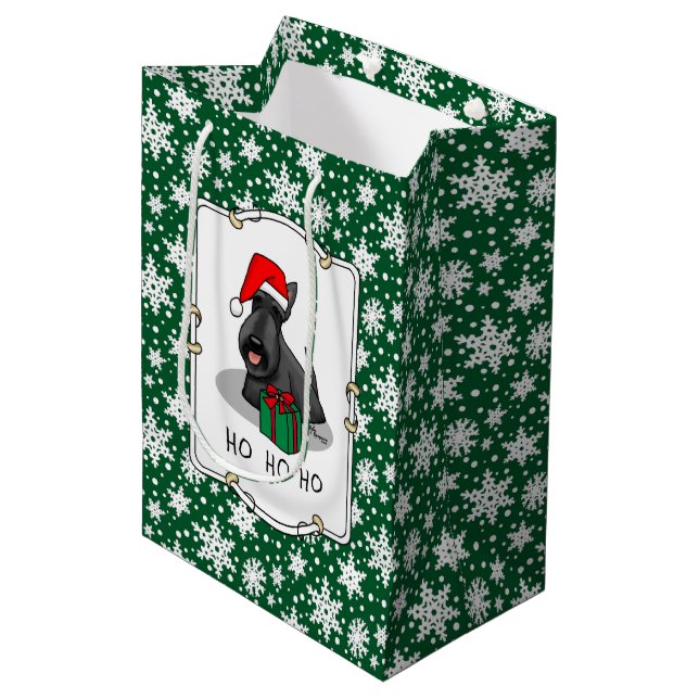 Bolsa De Regalo Mediana Navidades Santa Hat Scottish Terrier (negro) (Angulo Anverso)