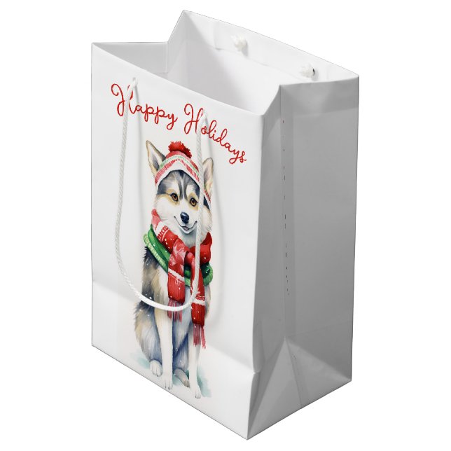 Bolsa De Regalo Mediana Navidades Siberian Husky Dog (Angulo Anverso)