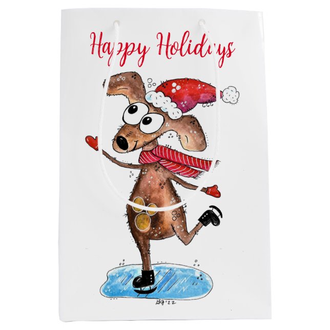Bolsa De Regalo Mediana Navidades singulares haciendo patines de hielo (Anverso)