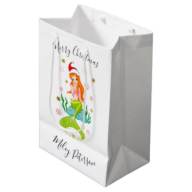 Bolsa De Regalo Mediana Navidades sirenas y copos de nieve oro personaliza (Angulo Anverso)