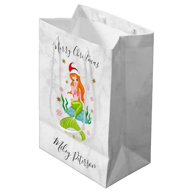 Bolsa De Regalo Mediana Navidades sirenas y copos de nieve oro personaliza (Angulo Anverso)