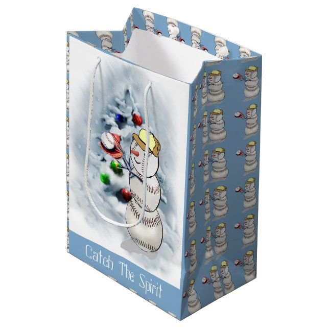 Bolsa De Regalo Mediana Navidades Snowman de Béisbol (Angulo Anverso)