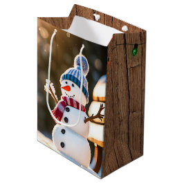 Bolsa De Regalo Mediana Navidades Snowman en un banco de parque