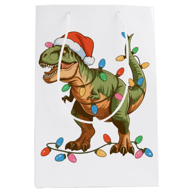 Bolsa De Regalo Mediana Navidades T Rex Dinosaur Xmas Dino Tyrannosaurus (Anverso)