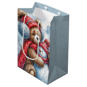 Bolsa De Regalo Mediana Navidades Teddy Bear y Snowman