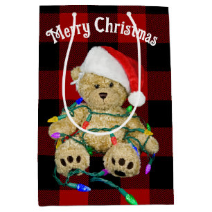 Bolsa De Regalo Mediana Navidades Teddy Oso En Luces