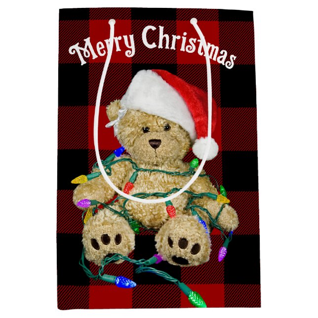Bolsa De Regalo Mediana Navidades Teddy Oso En Luces (Anverso)
