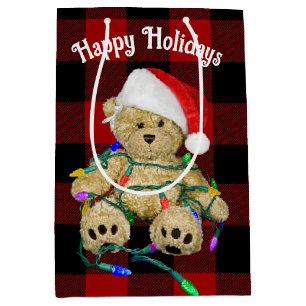 Bolsa De Regalo Mediana Navidades Teddy Oso En Luces