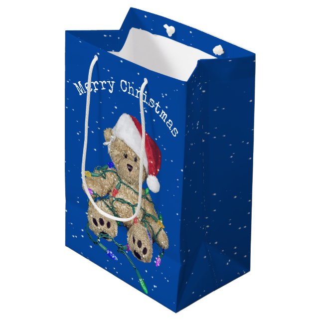 Bolsa De Regalo Mediana Navidades Teddy Oso En Luces Tangueadas (Angulo Anverso)
