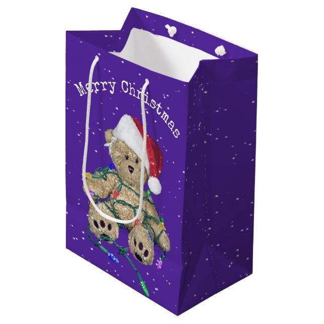 Bolsa De Regalo Mediana Navidades Teddy Oso En Luces Tangueadas (Angulo Anverso)