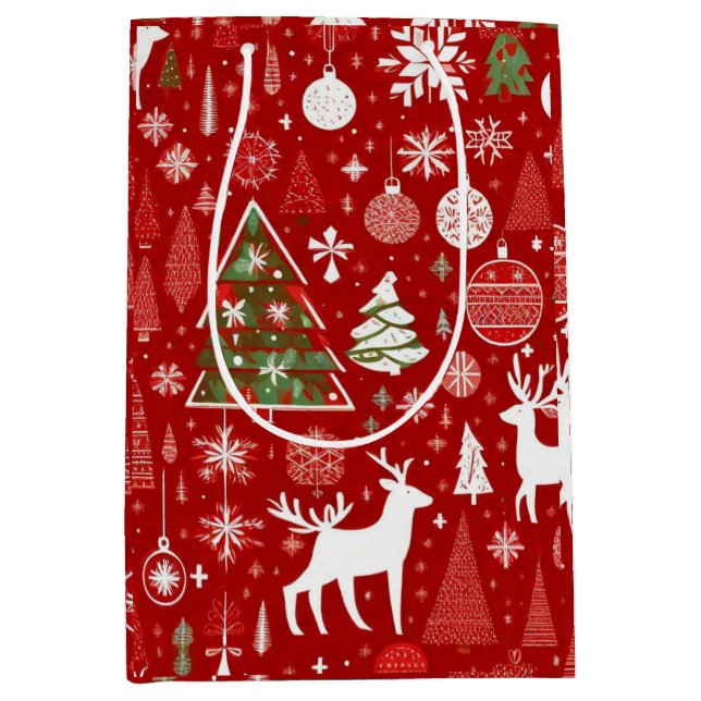 Bolsa De Regalo Mediana Navidades tema árboles de Navidad copos de nieve e (Anverso)