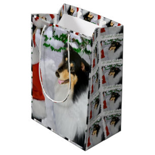Bolsa De Regalo Mediana Navidades Tricolor Collie y Santa