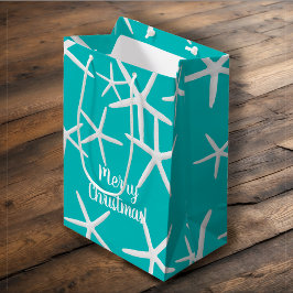 Bolsa De Regalo Mediana Navidades tropicales de pez blanco turquesa