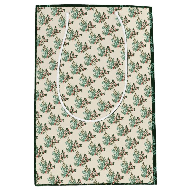 Bolsa De Regalo Mediana Navidades únicos de vacaciones botánicas verdes cl (Anverso)