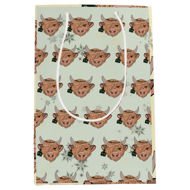 Bolsa De Regalo Mediana Navidades vacas de tierras altas (Anverso)