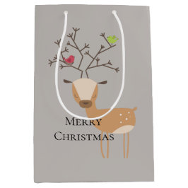 Bolsa De Regalo Mediana Navidades venados con pájaros