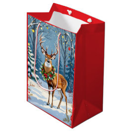 Bolsa De Regalo Mediana Navidades venados en un bosque de invierno festivo