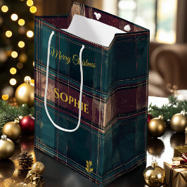 Bolsa De Regalo Mediana Navidades verde azulados y burdeos personalizados