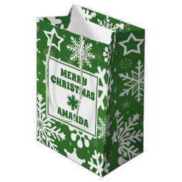 Bolsa De Regalo Mediana Navidades verdes copos de nieve personalizados niñ