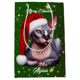Bolsa De Regalo Mediana Navidades verdes de Sphynx Cat Bonito