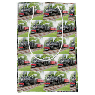 Bolsa De Regalo Mediana Navidades Vintage Motor Train Red Pattern