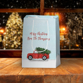 Bolsa De Regalo Mediana Navidades Vintage Red Truck Winter Snowflakes Cute