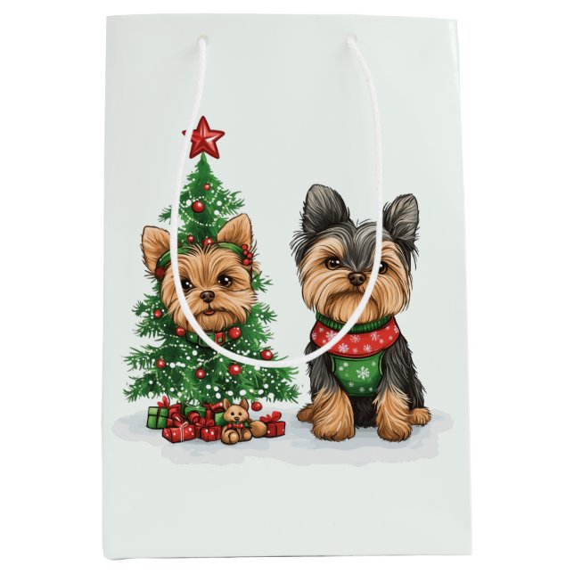 Bolsa De Regalo Mediana Navidades Yorkie Dogs (Anverso)
