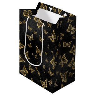 BOLSA DE REGALO MEDIANA NEGRO CON MARIPOSAS DE ORO