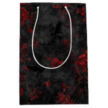 Negro con Rosas Rojas y Cuervos – Floral Gótico
