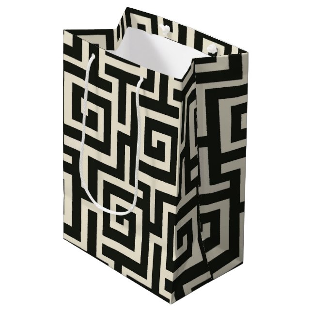 Bolsa De Regalo Mediana Negro de clave griega (Angulo Anverso)