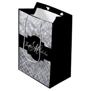 Bolsa De Regalo Mediana Negro del monograma y 25to bolso del regalo del