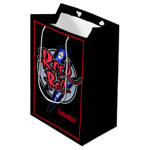 Bolsa De Regalo Mediana Negro del relámpago de la roca y del rollo