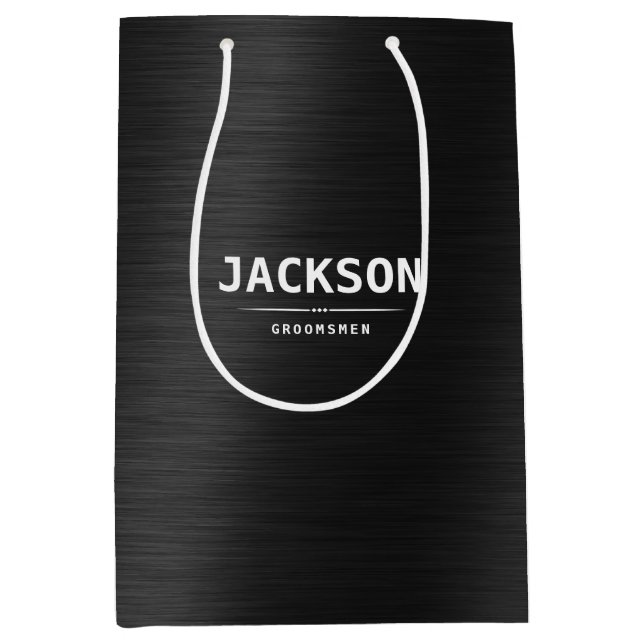 Bolsa De Regalo Mediana Negro Metalizado Moderno Sencillo Groomsmen Person (Anverso)