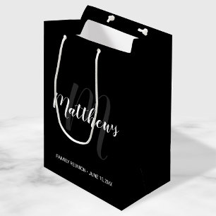 Bolsa De Regalo Mediana Negro personalizado moderno del monograma y del