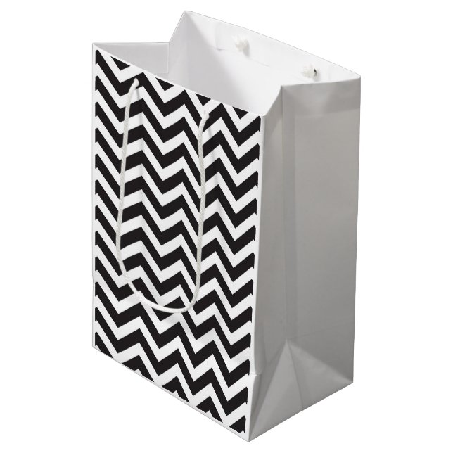 Bolsa De Regalo Mediana Negro y Blanco Chevron Grueso Boda Cumpleaños (Angulo Anverso)
