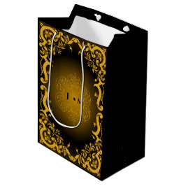 Bolsa De Regalo Mediana Negro y oro con elementos decorativos