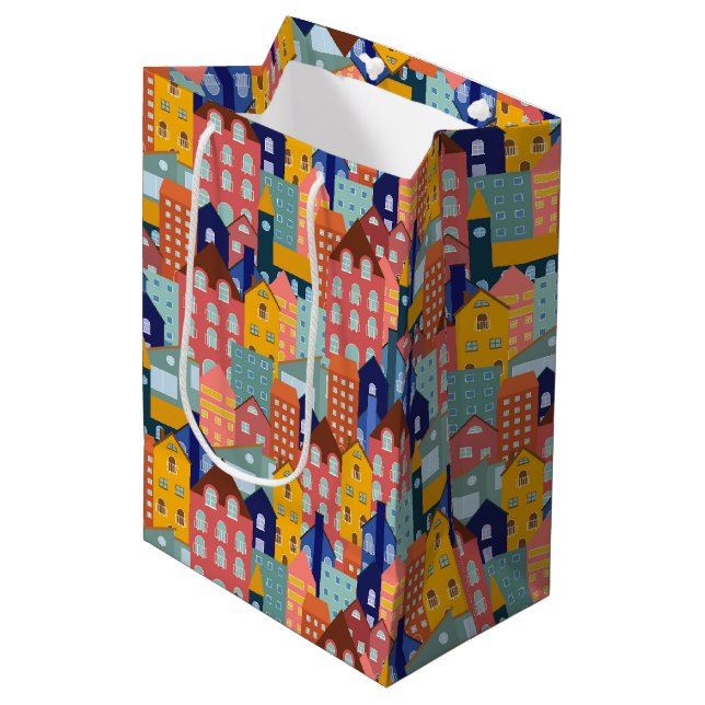 Bolsa De Regalo Mediana Neighborhood Block City Houses Pattern (Angulo Anverso)